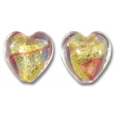 2 Murano Glass 24kt Fold Goil Ruby Periwinkle Blue 14mm Heart Beads