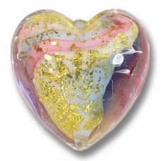 1 Murano Glass 24kt Gold Foil Ruby Periwinkle 20mm Heart Bead