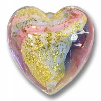 1 Murano Glass 24kt Gold Foil Ruby Periwinkle 20mm Heart Bead