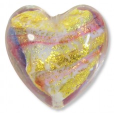 1 Murano Glass 24kt Gold Foil Ruby Periwinkle 20mm Heart Bead 1 Murano Glass 24kt Gold Foil Ruby Periwinkle 20mm Heart Bead