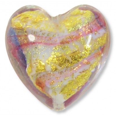 1 Murano Glass 24kt Gold Foil Ruby Periwinkle 20mm Heart Bead