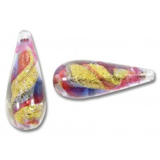 1 Murano Glass 24kt Gold Foil Ruby Periwinkle Blue 28mm Drop Bead