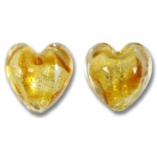 2 Murano Glass 24kt Fold Goil Topaz 14mm Heart Beads