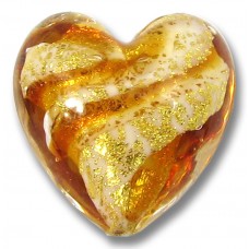 1 Murano Glass 24kt Gold Foil Topaz 20mm Heart Bead