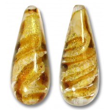 1 Murano Glass 24kt Gold Foil Topaz 28mm Drop Bead