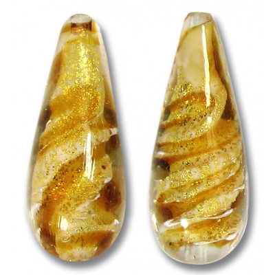 1 Murano Glass 24kt Gold Foil Topaz 28mm Drop Bead