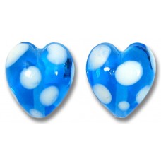2 Murano Glass Blue and White Spotted 14mm Heart Beads
