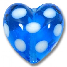 1 Murano Glass Blue and White Spotted 20mm Heart Bead