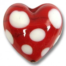 1 Murano Glass Red and White Spotted 20mm Heart Bead