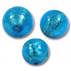 1 Murano Glass Dark Aquamarine Silver Foiled 12mm Round Bead