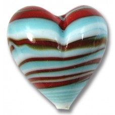 1 Murano Glass Turquoise Red Striped 20mm Heart