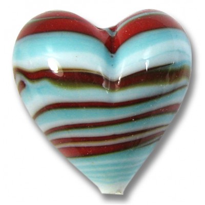 1 Murano Glass Turquoise Red Striped 20mm Heart