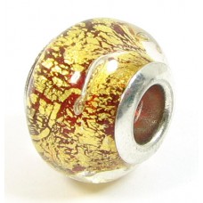 1 Murano Glass Pandora Compatible Rubino Goldfoil 14mm Bead with Sterling Silver Core
