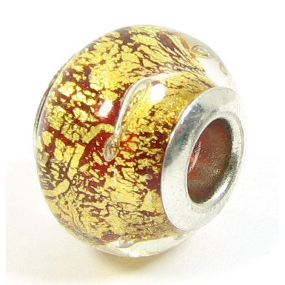 1 Murano Glass Pandora Compatible Rubino Goldfoil 14mm Bead with Sterling Silver Core