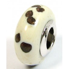 1 Murano Glass Pandora Compatible White with Aventurine Dotty 14mm Bead with Sterling Silver Core
