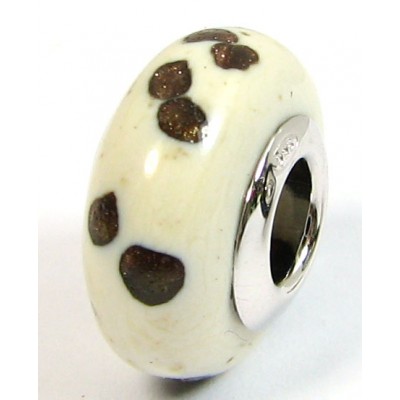 1 Murano Glass Pandora Compatible White with Aventurine Dotty 14mm Bead with Sterling Silver Core