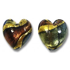 2 Murano Glass 24kt Gold Foil Blue 14mm Amethyst Hearts