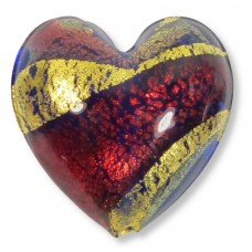 1 Murano Glass 20mm 24kt Goldfoil Blue Ruby Heart
