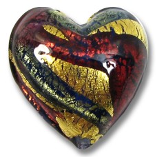 1 Murano Glass 20mm 24kt Goldfoil Blue Ruby Heart