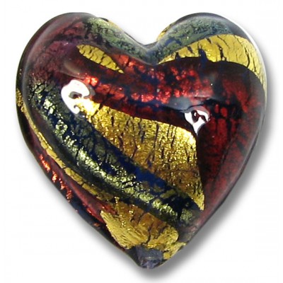 1 Murano Glass 20mm 24kt Goldfoil Blue Ruby Heart