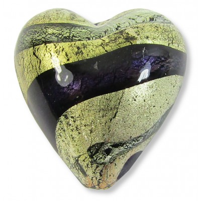 1 Murano Glass White Gold Foiled Purple Velvet and Alexandrite 20mm Heart Bead