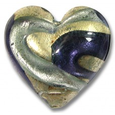 1 Murano Glass White Gold Foiled Purple Velvet and Alexandrite 24mm Heart Bead