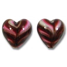 2 Murano Glass Red Gold Aventurine 14mm Feathered Hearts
