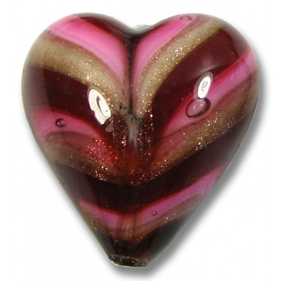 1 Murano Glass Red Gold Aventurine Feathered 20mm Heart