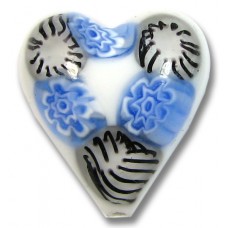 1 Murano Glass White with Blue Black Millefiore 20mm Heart
