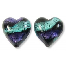 2 Murano Glass White Goldfoil Purple Velvet Verde 14mm Hearts