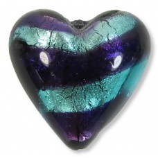1 Murano Glass White Goldfoil Purple Velvet Verde 20mm Heart