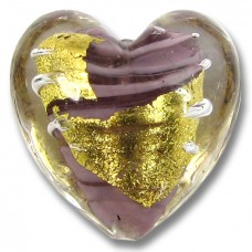 1 Murano Glass Light Amethyst 24kt Goldfoil Clear Cased 20mm Heart