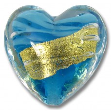 1 Murano Glass Turquoise 24kt Goldfoil Clear Cased 20mm Heart