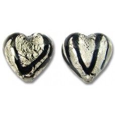 2 Murano Glass White Goldfoil Black 14mm Hearts 2 Murano Glass White Goldfoil Black 14mm Hearts