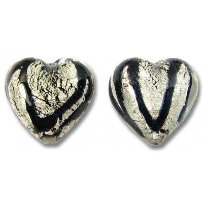2 Murano Glass White Goldfoil Black 14mm Hearts 2 Murano Glass White Goldfoil Black 14mm Hearts