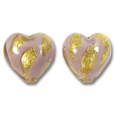 2 Murano Glass 14mm Opaque Light Amethyst 24kt Gold Foiled Hearts