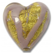 1 Murano Glass 20mm Opaque Light Amethyst 24kt Gold Foiled Heart