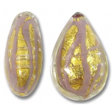 1 Murano Glass Opaque Light Amethyst 24kt Gold Foiled 20mm Pear Drop Bead