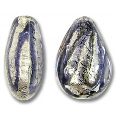 1 Murano Glass White Gold Foiled Purple Velvet Drizzle 20mm Pear Drop Bead
