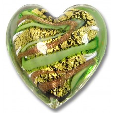 1 Murano Glass 24kt Gold Foil 20mm Green Gold Aventurine Heart
