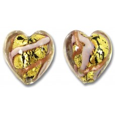2 Murano Glass 24kt Gold Foil Light Amethyst Gold Aventurine 12mm Hearts