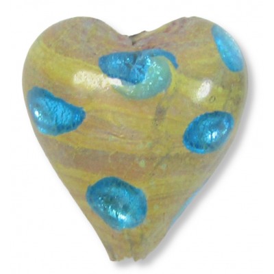 1 Murano Glass 20mm White Gold Foiled Window Heart Aqua