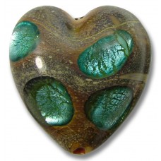 1 Murano Glass 20mm White Gold Foiled Window Heart Verde