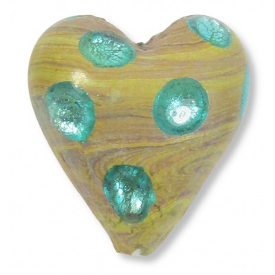 1 Murano Glass 20mm White Gold Foiled Window Heart Verde