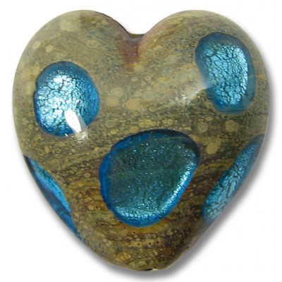 1 Murano Glass 20mm White Gold Foiled Window Heart Aqua