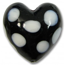 1 Murano Glass 20mm Black and White Spotted Heart Bead