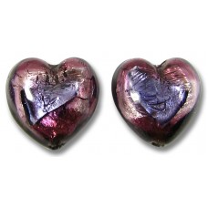 2 Murano Glass White Gold Foiled 14mm Purple Amethyst Hearts