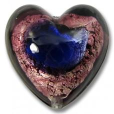 1 Murano Glass 20mm White Gold Foiled Purple Amethyst Heart