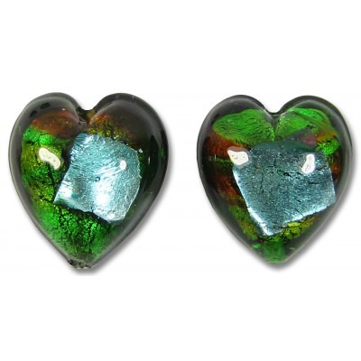 2 Murano Glass White Gold Foiled 14mm Terra Firma Hearts 2 Murano Glass White Gold Foiled 14mm Terra Firma Hearts