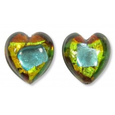 2 Murano Glass White Gold Foiled 14mm Terra Firma Hearts 2 Murano Glass White Gold Foiled 14mm Terra Firma Hearts